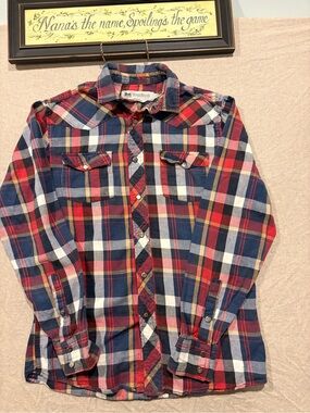 Wind River Red & Blue Plaid Long-Sleeve Men's Flannel Shirt Small Snap Button